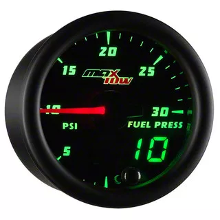 MaxTow 30 PSI Fuel Pressure Gauge; Black and Green (Universal; Some Adaptation May Be Required)