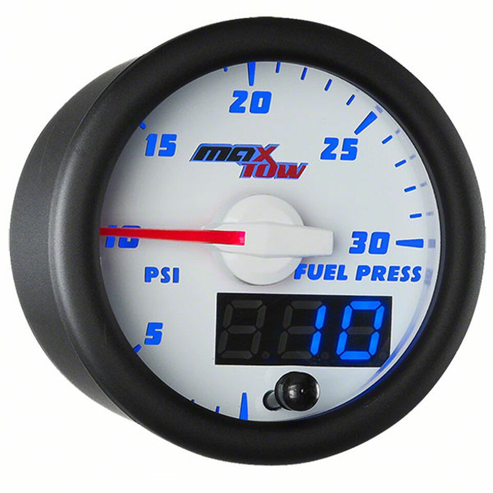 MaxTow 30 PSI Fuel Pressure Gauge; White and Blue (Universal; Some Adaptation May Be Required)