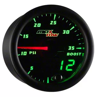 MaxTow 35 PSI Boost Gauge; Black and Green (Universal; Some Adaptation May Be Required)
