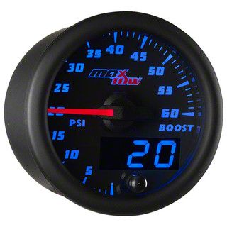 MaxTow 60 PSI Boost Gauge; Black and Blue (Universal; Some Adaptation May Be Required)