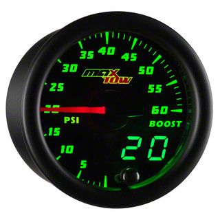 MaxTow 60 PSI Boost Gauge; Black and Green (Universal; Some Adaptation May Be Required)