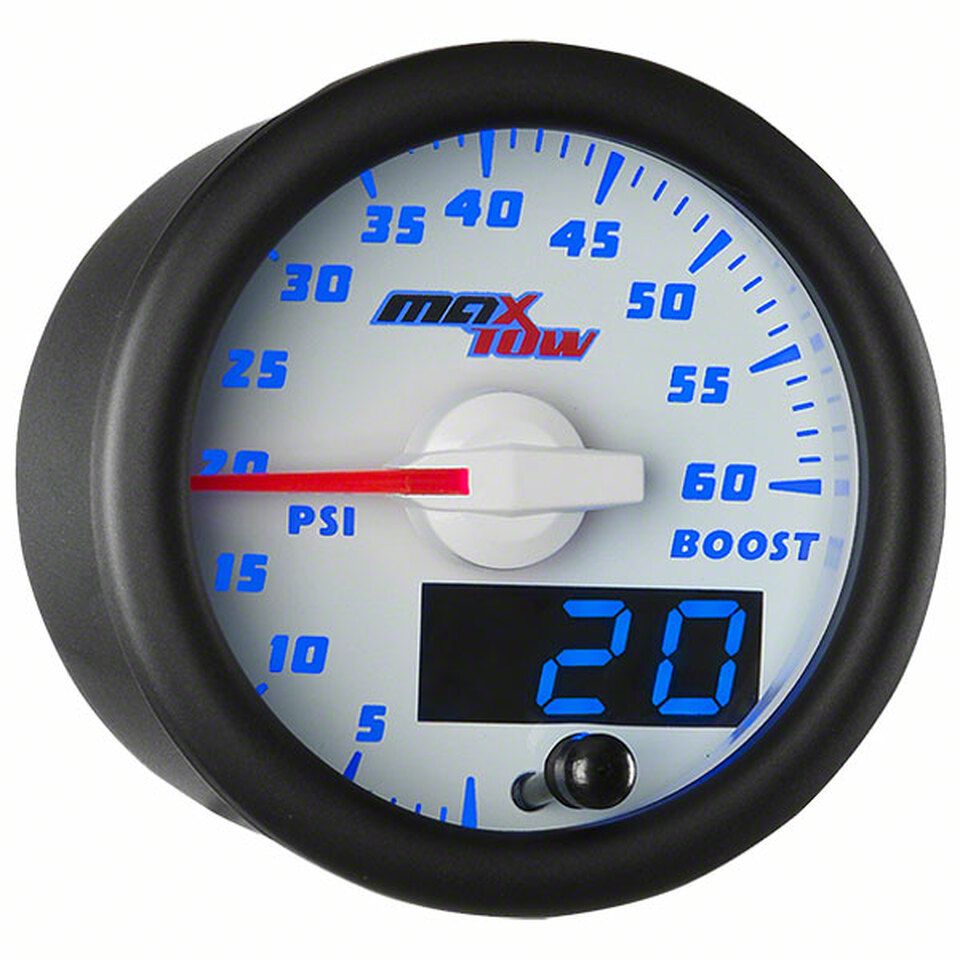 MaxTow 60 PSI Boost Gauges; White and Blue (Universal; Some Adaptation May Be Required)