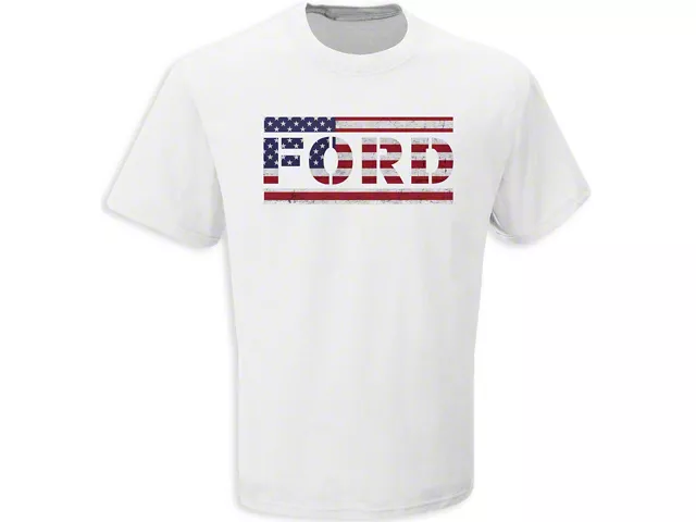 Men's White American Flag Ford T-Shirt