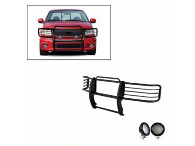 Modular Grille Guard with 5.30-Inch Black Round Flood LED Lights; Black (99-03 4WD F-150)