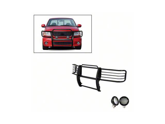 Modular Grille Guard with 5.30-Inch Black Round Flood LED Lights; Black (99-03 4WD F-150)
