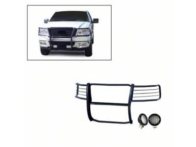 Modular Grille Guard with 5.30-Inch Black Round Flood LED Lights; Black (04-08 F-150)