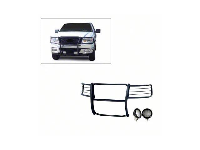 Modular Grille Guard with 5.30-Inch Black Round Flood LED Lights; Black (04-08 F-150)