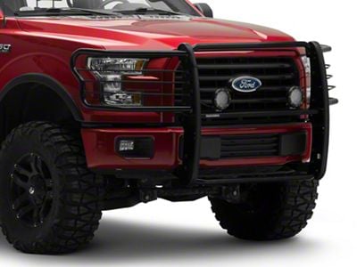 Modular Grille Guard with 5.30-Inch Black Round Flood LED Lights; Black (15-23 F-150, Excluding PowerStroke & Raptor)