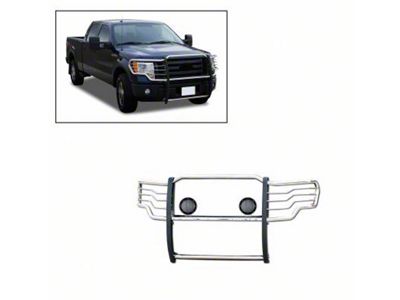 Modular Grille Guard with 5.30-Inch Black Round Flood LED Lights; Stainless Steel (09-14 F-150, Excluding Raptor)