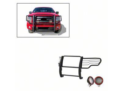 Modular Grille Guard with 5.30-Inch Red Round Flood LED Lights; Black (09-14 F-150, Excluding Raptor)