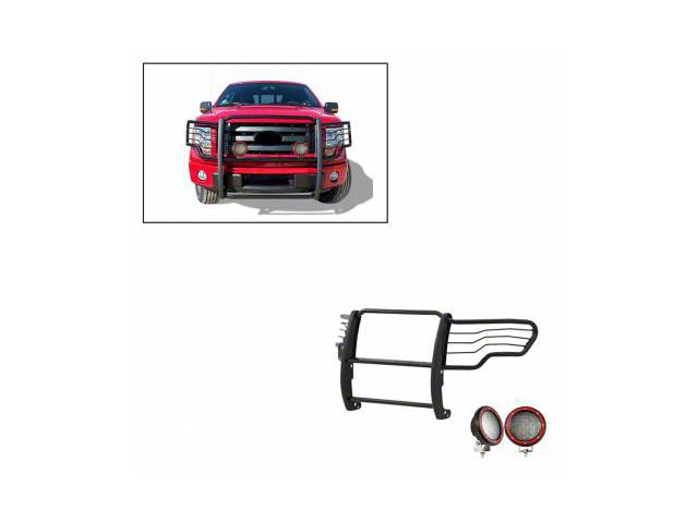 Modular Grille Guard with 5.30-Inch Red Round Flood LED Lights; Black (09-14 F-150, Excluding Raptor)