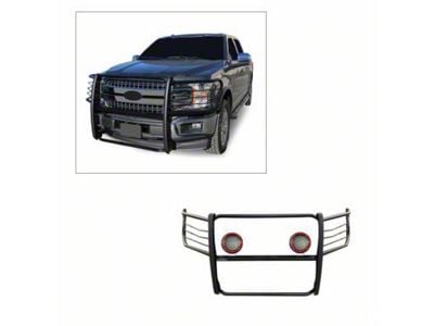Modular Grille Guard with 5.30-Inch Red Round Flood LED Lights; Black (15-23 F-150, Excluding PowerStroke & Raptor)
