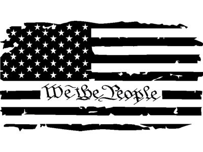 Moonroof Tattered American We The People Flag Decal; Gloss Black (97-24 F-150)