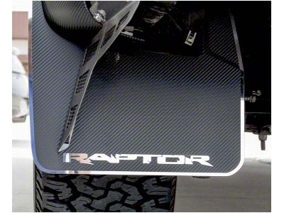 Mud Flaps with Raptor Logo; Front and Rear; Carbon Fiber (10-14 F-150 Raptor)