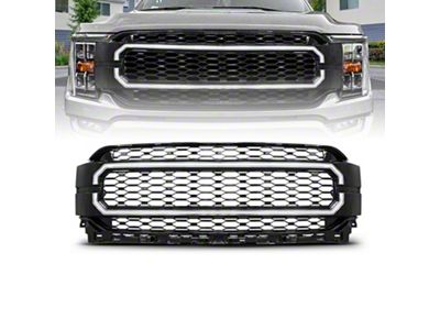 Nexum Series Upper Replacement Grille with Running Light Bar; Gloss Black (21-23 F-150 w/o Forward Facing Camera, Excluding Raptor)