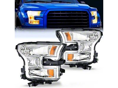 OE Style Headlights with Amber Reflectors; Chrome Housing; Clear Lens (15-17 F-150 w/ Factory Halogen Headlights)