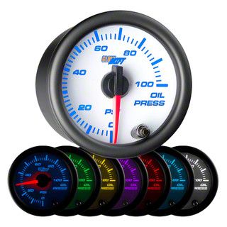 Oil Pressure Gauge; White 7 Color (Universal; Some Adaptation May Be Required)