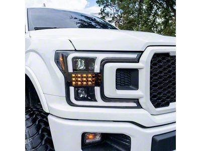 OLED DRL Projector Headlights with Switchback Turn Signals; Black Housing; Smoked Lens (18-20 F-150 w/ Factory Halogen Headlights)