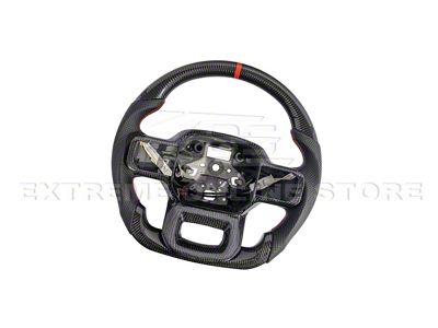 Perforated Leather Steering Wheel with Button Covers; Carbon Fiber with Red Stripe (21-25 F-150 w/o Heated Steering Wheel, Excluding Raptor)