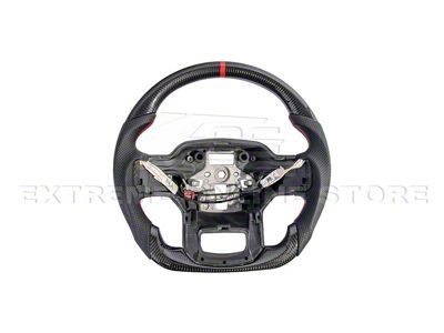 Perforated Leather Steering Wheel without Button Covers; Carbon Fiber with Red Stripe (21-25 F-150 w/o Heated Steering Wheel, Excluding Raptor)