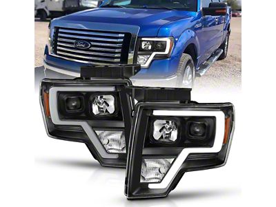 Plank Style Light Bar Projector Headlights; Black Housing; Clear Lens (09-14 F-150 w/ Factory Halogen Headlights)