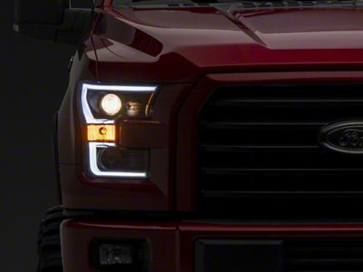 Plank Style Projector Headlights; Black Housing; Clear Lens (15-17 F-150 w/ Factory Halogen Headlights)