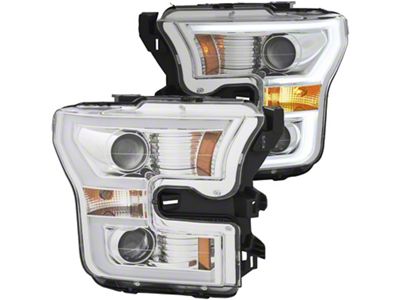 Plank Style Projector Headlights; Chrome Housing; Clear Lens (15-17 F-150 w/ Factory Halogen Headlights)