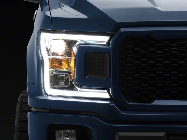 Plank Style Projector Headlights; Chrome Housing; Clear Lens (18-20 F-150 w/ Factory Halogen Headlights)