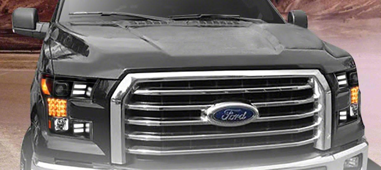 Plank Style Projector Headlights with Sequential Turn Signal; Black Housing; Clear Lens (15-17 F-150 w/ Factory Halogen Headlights)