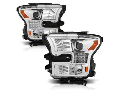 Plank Style Projector Headlights with Sequential Turn Signal; Chrome Housing; Clear Lens (15-17 F-150 w/ Factory Halogen Headlights)