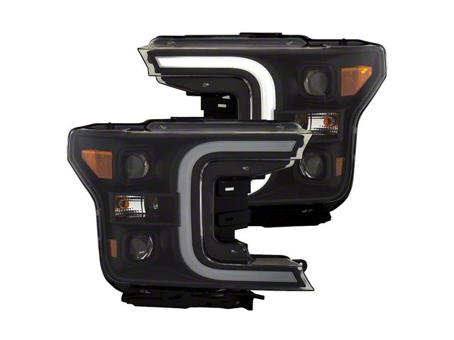 Plank Style Switchback LED Projector Headlights; Black Housing; Clear Lens (18-20 F-150 w/ Factory Halogen Headlights)