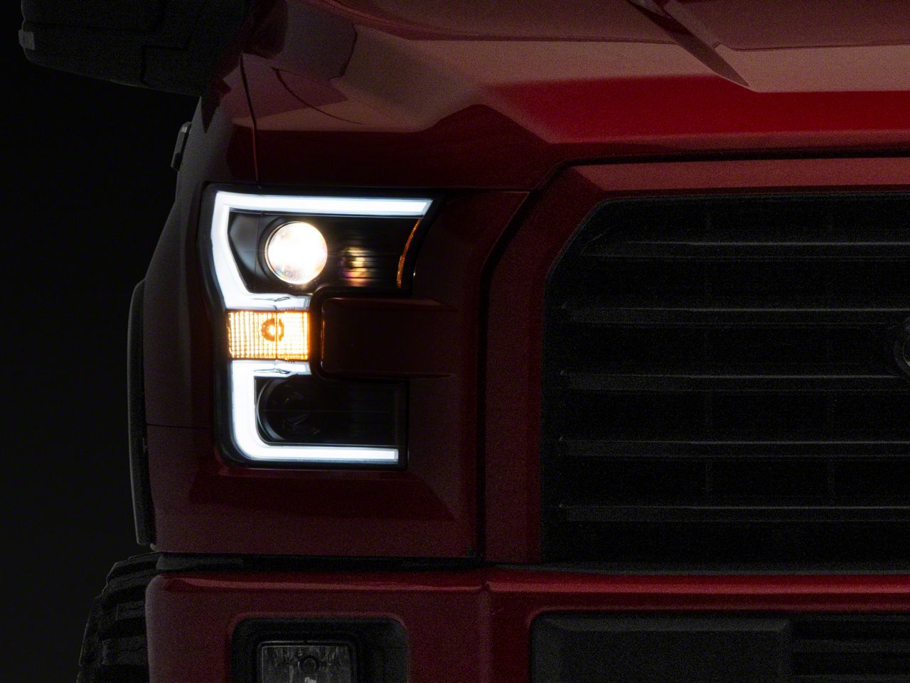 Plank Style Switchback Projector Headlights; Black Housing; Clear Lens (15-17 F-150 w/ Factory Halogen Headlights)