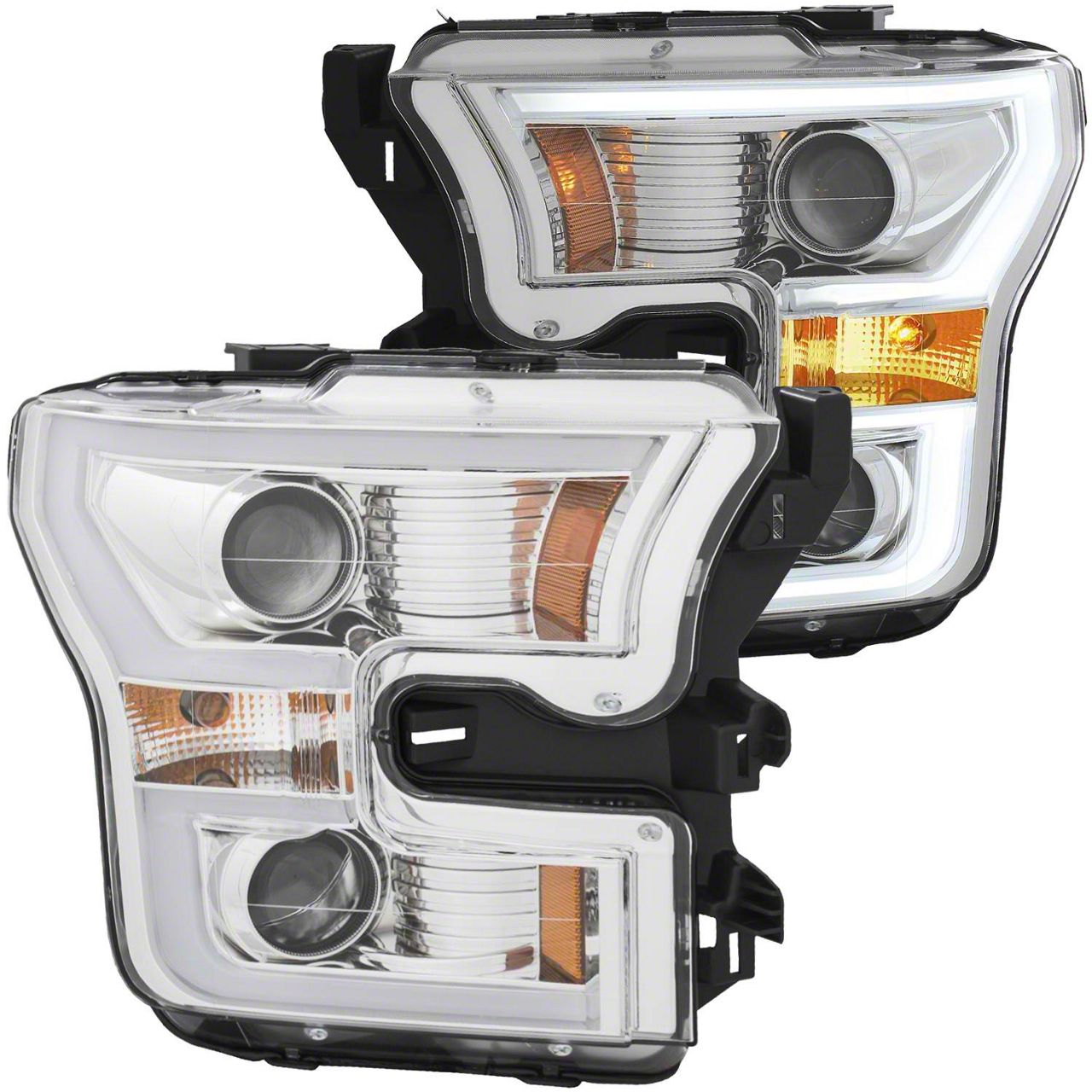 Plank Style Switchback Projector Headlights; Chrome Housing; Clear Lens (15-17 F-150 w/ Factory Halogen Headlights)