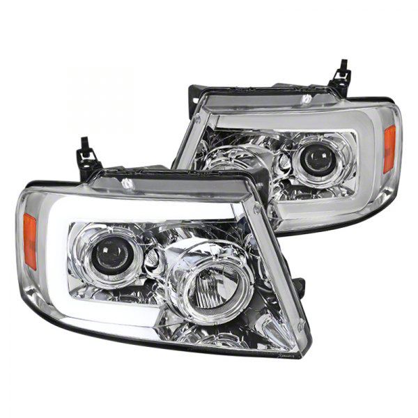 Switchback Sequential LED C-Bar Projector Headlights; Chrome Housing; Clear Lens (04-08 F-150)