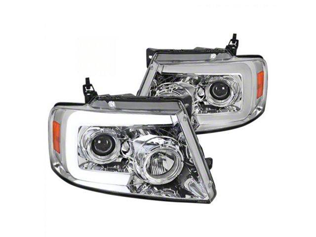 Switchback Sequential LED C-Bar Projector Headlights; Chrome Housing; Clear Lens (04-08 F-150)