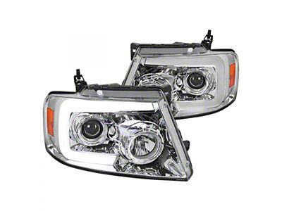 Switchback Sequential LED C-Bar Projector Headlights; Chrome Housing; Clear Lens (04-08 F-150)