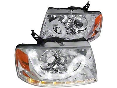 Halo Projector Headlights with SMD LED Light Strip; Chrome Housing; Clear Lens (04-08 F-150)