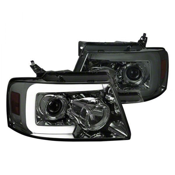 Switchback Sequential LED C-Bar Projector Headlights; Chrome Housing; Smoked Lens (04-08 F-150)