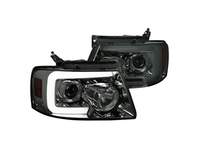 Switchback Sequential LED C-Bar Projector Headlights; Chrome Housing; Smoked Lens (04-08 F-150)