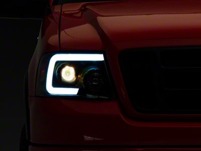 Switchback LED DRL Sequential Projector Headlights; Black Housing; Clear Lens (04-08 F-150)