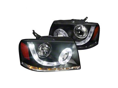 Halo Projector Headlights with SMD LED Light Strip; Matte Black Housing; Clear Lens (04-08 F-150)