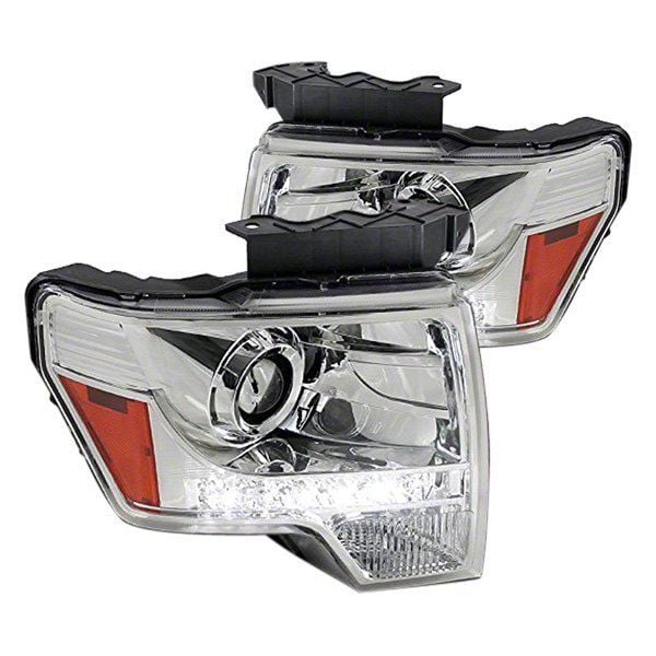 Projector Headlights with SMD LED Light Strip; Chrome Housing; Clear Lens (09-14 F-150 w/ Factory Halogen Headlights)