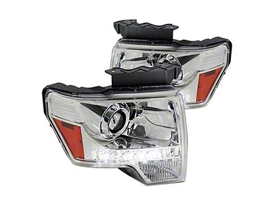 Projector Headlights with SMD LED Light Strip; Chrome Housing; Clear Lens (09-14 F-150 w/ Factory Halogen Headlights)