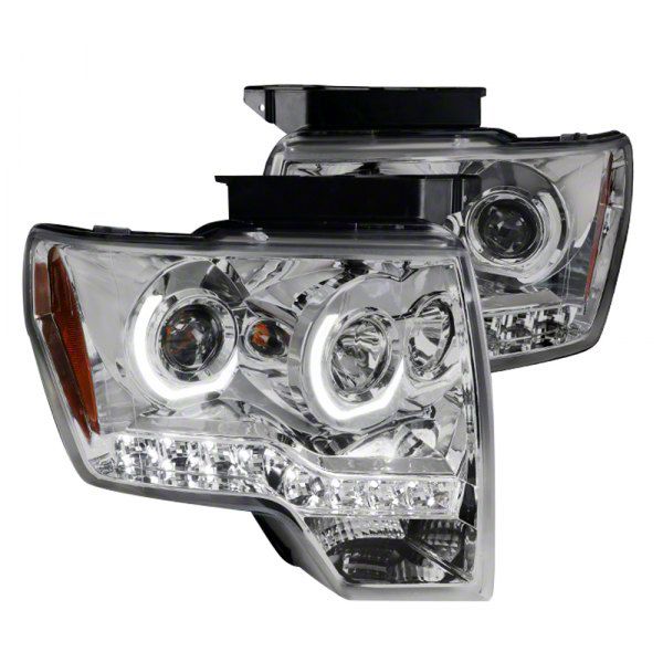 Dual U-Ring Halo Projector Headlights; Chrome Housing; Clear Lens (09-14 F-150 w/ Factory Halogen Headlights)
