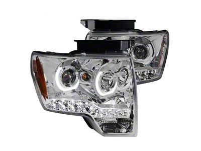 Dual U-Ring Halo Projector Headlights; Chrome Housing; Clear Lens (09-14 F-150 w/ Factory Halogen Headlights)