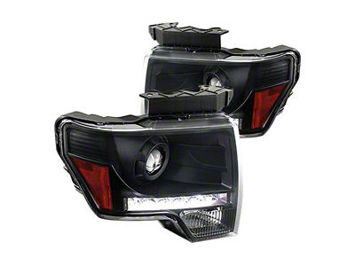 Projector Headlights with LED Light Strip; Matte Black Housing; Clear Lens (09-14 F-150 w/ Factory Halogen Headlights)
