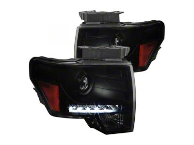 Projector Headlights with LED Light Strip; Matte Black Housing; Smoked Lens (09-14 F-150 w/ Factory Halogen Headlights)