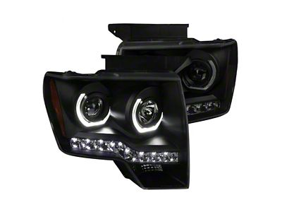 Dual U-Ring Halo Projector Headlights; Black Housing; Smoked Lens (09-14 F-150 w/ Factory Halogen Headlights)