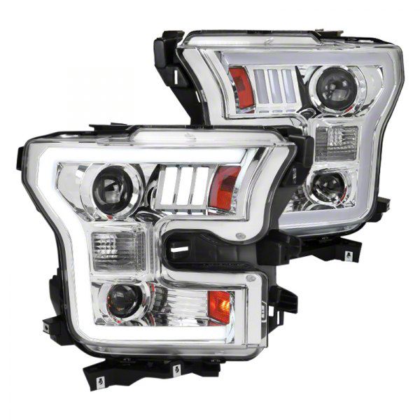 LED Bar Projector Headlights; Chrome Housing; Clear Lens (15-17 F-150 w/ Factory Halogen Headlights)