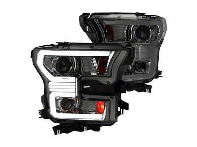 LED Bar Projector Headlights with Switchback Sequential Turn Signals; Chrome Housing; Smoked Lens (15-17 F-150 w/ Factory Halogen Headlights)